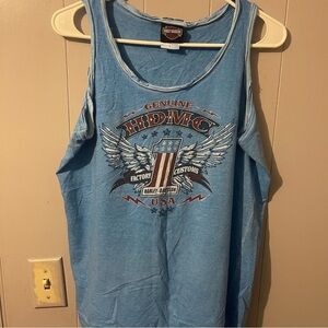 Harley Davidson Washed Blue Reckless Blue Winged Factory 1 Customs Tank Top